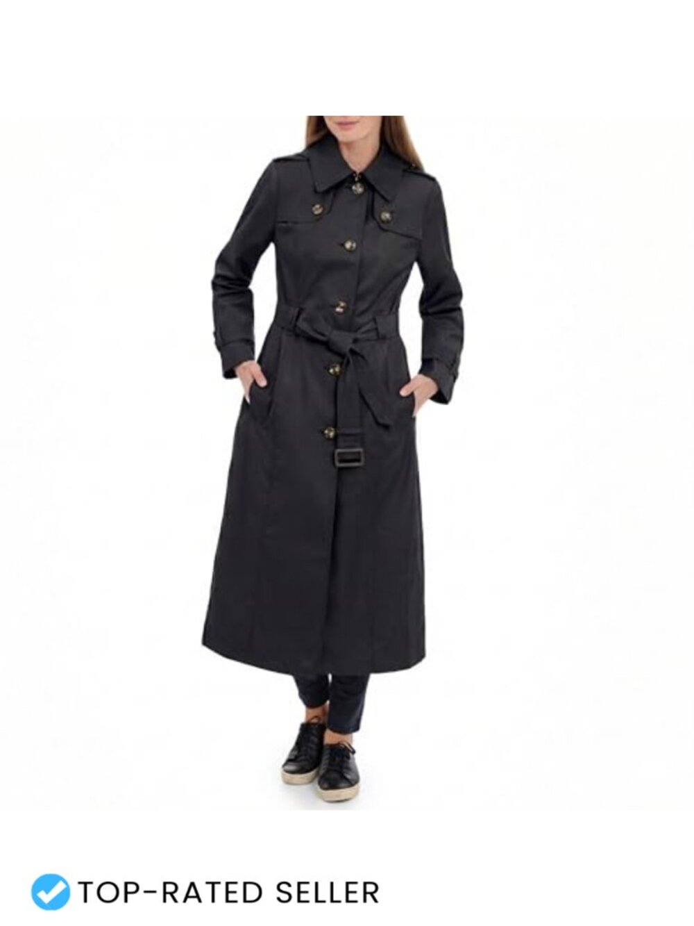 Womens Trench Coat Belted Detachable Hood Water Resistant Cotton Blend Long